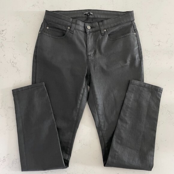 Eileen Fisher 5 Pocket Sleek Coated Waxed Organic Cotton Skinny Jeans Black 8 - Picture 2 of 13
